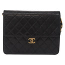 CHANEL Matelasse Chain Shoulder Bag Lamb Skin Black Gold CC Auth BA15934M-2