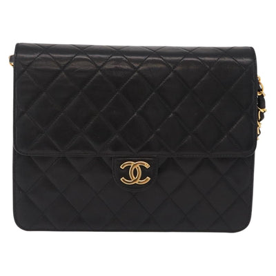 CHANEL Matelasse Chain Shoulder Bag Lamb Skin Black Gold CC Auth BA15934M - 0