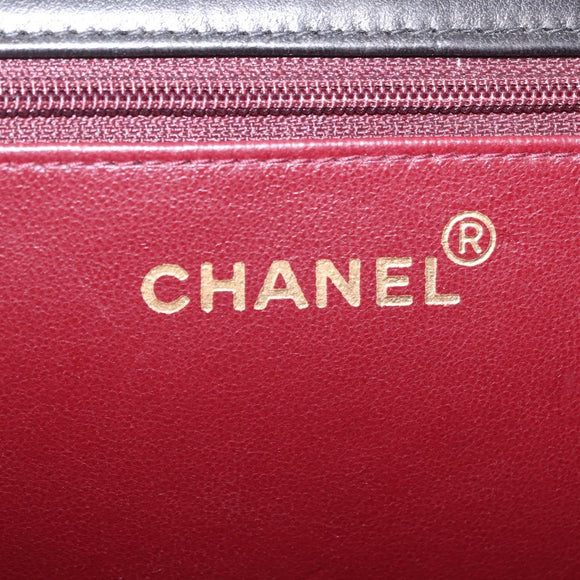 CHANEL Matelasse Chain Shoulder Bag Lamb Skin Black Gold CC Auth BA15934M