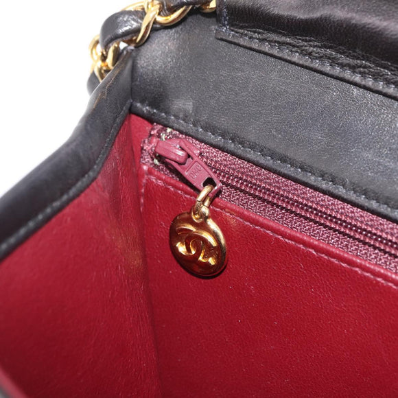 CHANEL Matelasse Chain Shoulder Bag Lamb Skin Black Gold CC Auth BA15934M