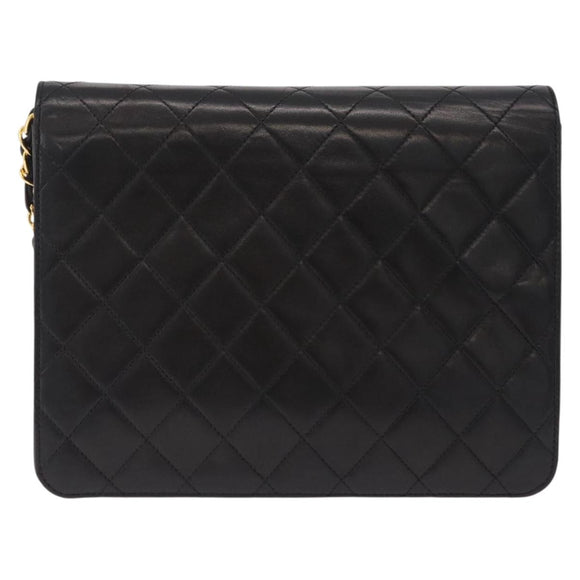 CHANEL Matelasse Chain Shoulder Bag Lamb Skin Black Gold CC Auth BA15934M