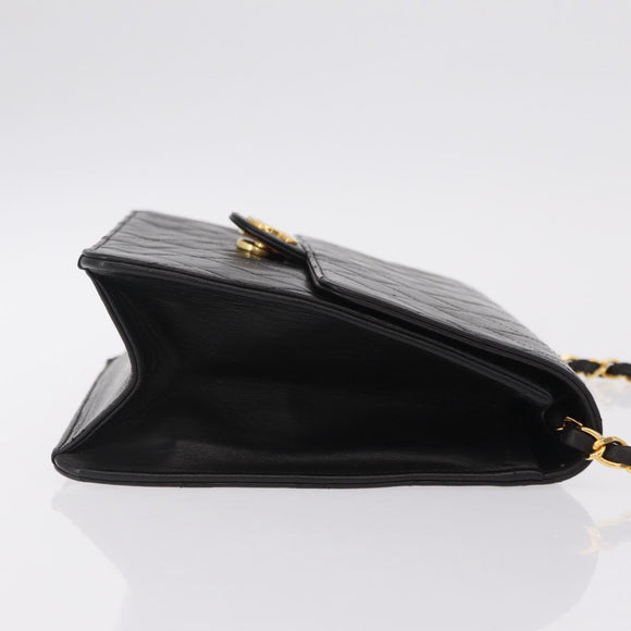 CHANEL Matelasse Chain Shoulder Bag Lamb Skin Black Gold CC Auth BA15934M