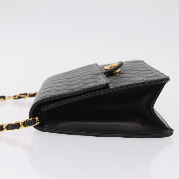 CHANEL Matelasse Chain Shoulder Bag Lamb Skin Black Gold CC Auth BA15934M