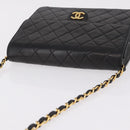 CHANEL Matelasse Chain Shoulder Bag Lamb Skin Black Gold CC Auth BA15934M-6