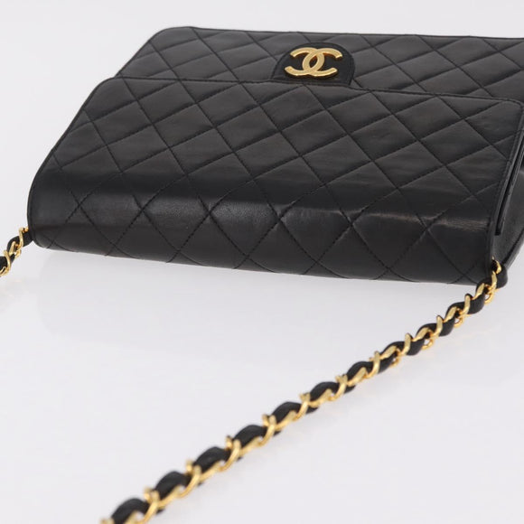 CHANEL Matelasse Chain Shoulder Bag Lamb Skin Black Gold CC Auth BA15934M