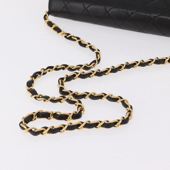CHANEL Matelasse Chain Shoulder Bag Lamb Skin Black Gold CC Auth BA15934M