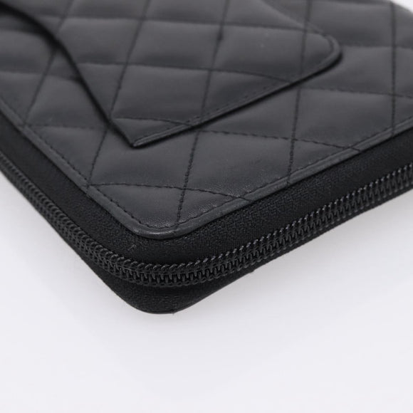 CHANEL Matelasse Cambon Line Long Wallet Leather Black Silver CC Auth BA15935A