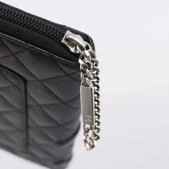 CHANEL Matelasse Cambon Line Long Wallet Leather Black Silver CC Auth BA15935A