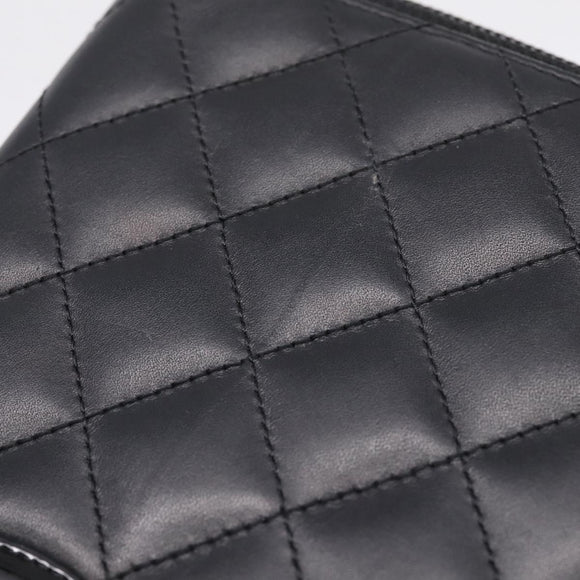 CHANEL Matelasse Cambon Line Long Wallet Leather Black Silver CC Auth BA15935A