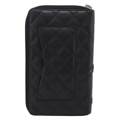 CHANEL Matelasse Cambon Line Long Wallet Leather Black Silver CC Auth BA15935A - 0