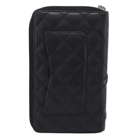 CHANEL Matelasse Cambon Line Long Wallet Leather Black Silver CC Auth BA15935A