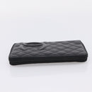 CHANEL Matelasse Cambon Line Long Wallet Leather Black Silver CC Auth BA15935A-3