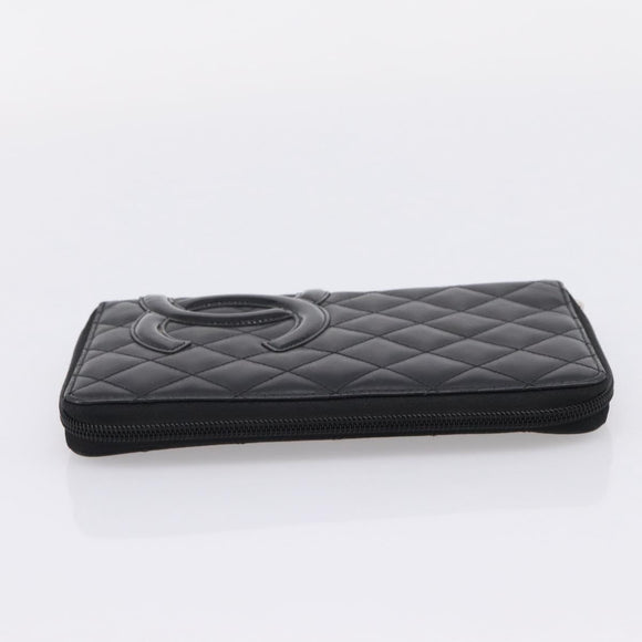CHANEL Matelasse Cambon Line Long Wallet Leather Black Silver CC Auth BA15935A