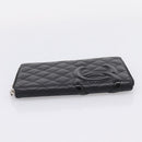 CHANEL Matelasse Cambon Line Long Wallet Leather Black Silver CC Auth BA15935A-4