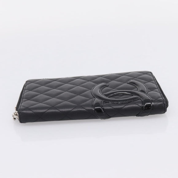 CHANEL Matelasse Cambon Line Long Wallet Leather Black Silver CC Auth BA15935A