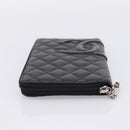 CHANEL Matelasse Cambon Line Long Wallet Leather Black Silver CC Auth BA15935A-5