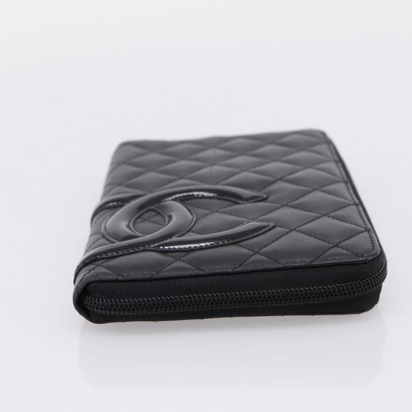 CHANEL Matelasse Cambon Line Long Wallet Leather Black Silver CC Auth BA15935A