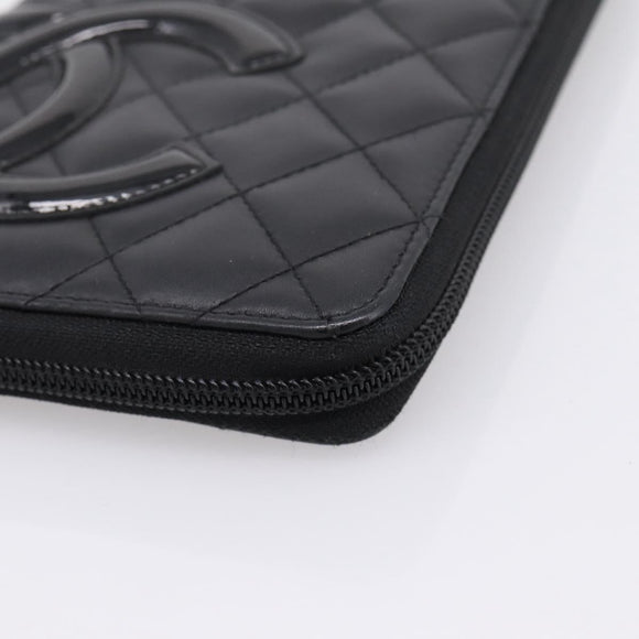 CHANEL Matelasse Cambon Line Long Wallet Leather Black Silver CC Auth BA15935A