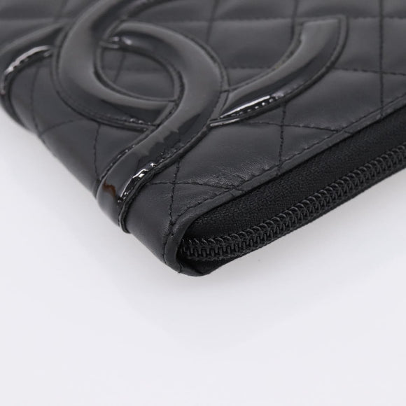 CHANEL Matelasse Cambon Line Long Wallet Leather Black Silver CC Auth BA15935A