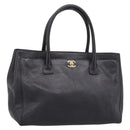 CHANEL Hand Bag Caviar Skin Black Gold CC Auth BA15936SAM-1