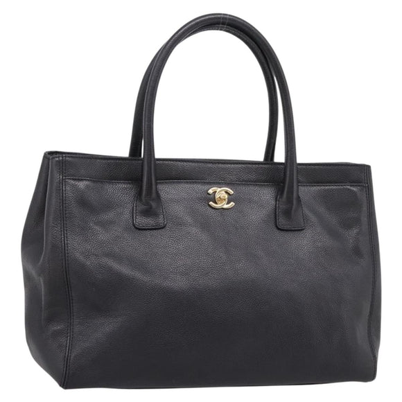 CHANEL Hand Bag Caviar Skin Black Gold CC Auth BA15936SAM