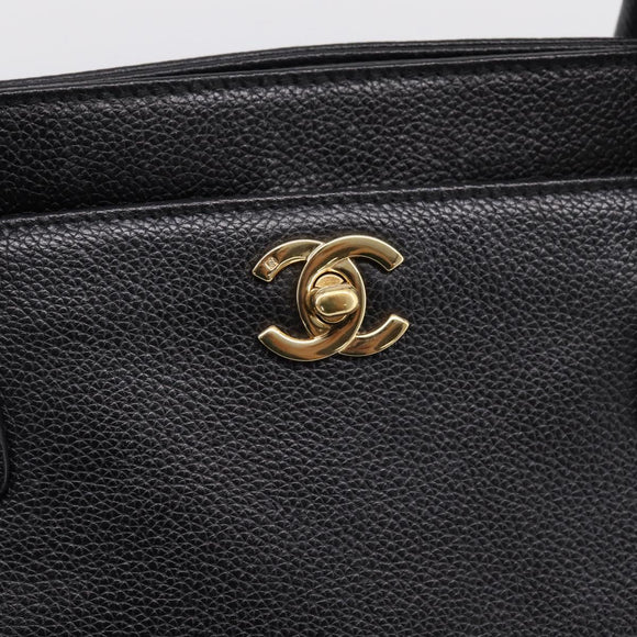 CHANEL Hand Bag Caviar Skin Black Gold CC Auth BA15936SAM