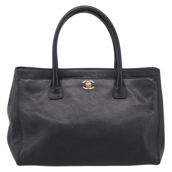 CHANEL Hand Bag Caviar Skin Black Gold CC Auth BA15936SAM