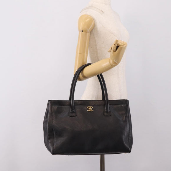 CHANEL Hand Bag Caviar Skin Black Gold CC Auth BA15936SAM