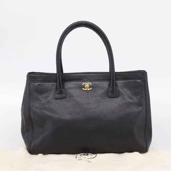 CHANEL Hand Bag Caviar Skin Black Gold CC Auth BA15936SAM