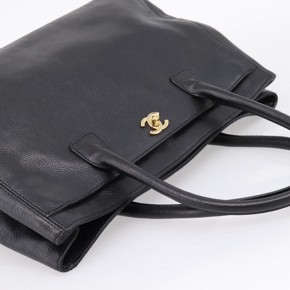 CHANEL Hand Bag Caviar Skin Black Gold CC Auth BA15936SAM