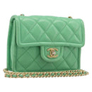CHANEL Mini Matelasse 18 Chain Bag Caviar Skin Green Gold CC Auth BA15938SAM-1