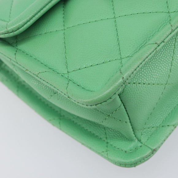 CHANEL Mini Matelasse 18 Chain Bag Caviar Skin Green Gold CC Auth BA15938SAM