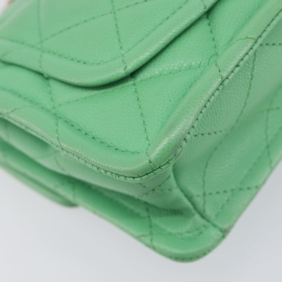 CHANEL Mini Matelasse 18 Chain Bag Caviar Skin Green Gold CC Auth BA15938SAM
