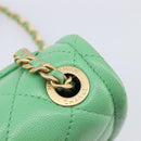 CHANEL Mini Matelasse 18 Chain Bag Caviar Skin Green Gold CC Auth BA15938SAM-15
