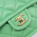 CHANEL Mini Matelasse 18 Chain Bag Caviar Skin Green Gold CC Auth BA15938SAM-16