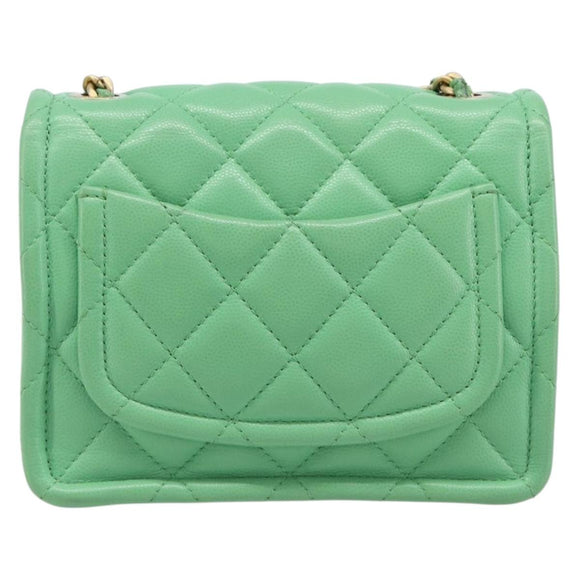CHANEL Mini Matelasse 18 Chain Bag Caviar Skin Green Gold CC Auth BA15938SAM