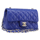 CHANEL Mini Matelasse 20 Chain Bag Lamb Skin Blue Gold CC Auth BA15939SAM-1