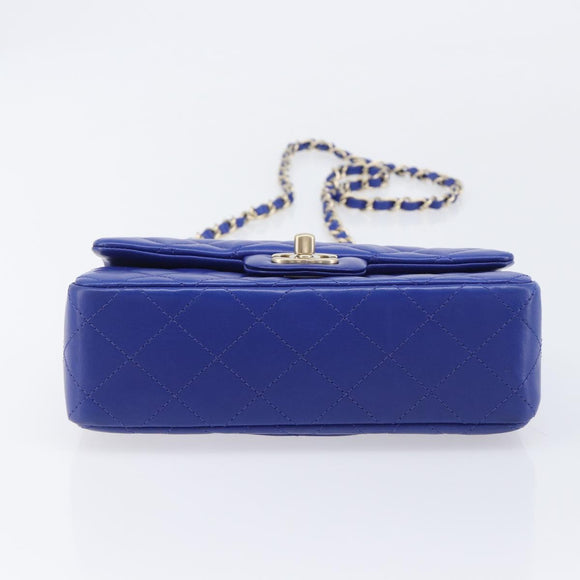 CHANEL Mini Matelasse 20 Chain Bag Lamb Skin Blue Gold CC Auth BA15939SAM