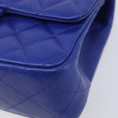 CHANEL Mini Matelasse 20 Chain Bag Lamb Skin Blue Gold CC Auth BA15939SAM-11
