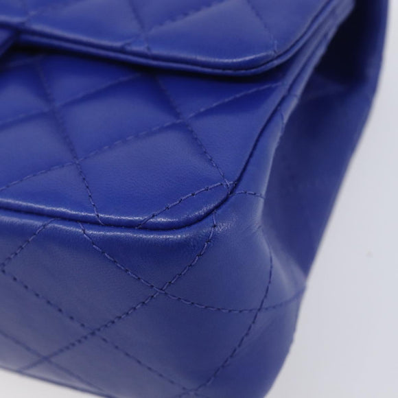 CHANEL Mini Matelasse 20 Chain Bag Lamb Skin Blue Gold CC Auth BA15939SAM