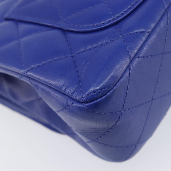 CHANEL Mini Matelasse 20 Chain Bag Lamb Skin Blue Gold CC Auth BA15939SAM