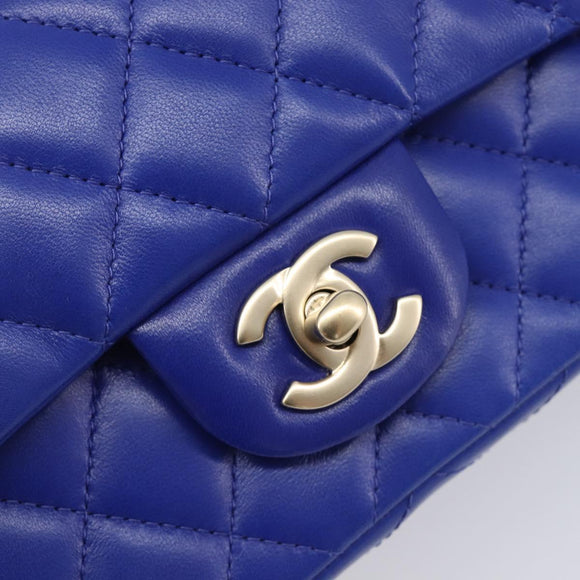 CHANEL Mini Matelasse 20 Chain Bag Lamb Skin Blue Gold CC Auth BA15939SAM