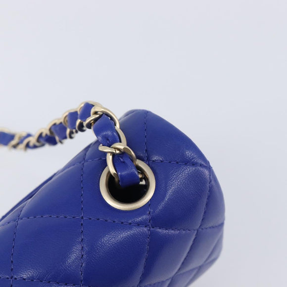 CHANEL Mini Matelasse 20 Chain Bag Lamb Skin Blue Gold CC Auth BA15939SAM