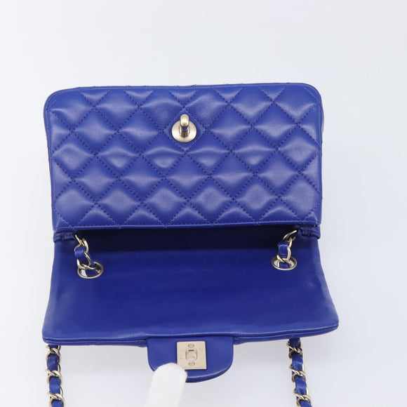 CHANEL Mini Matelasse 20 Chain Bag Lamb Skin Blue Gold CC Auth BA15939SAM