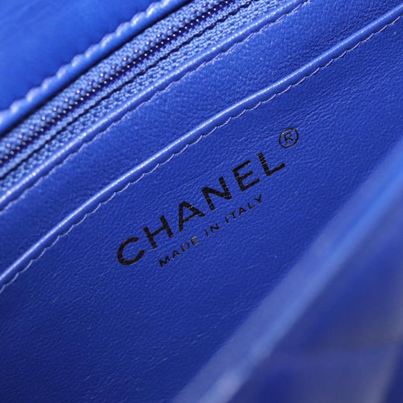 CHANEL Mini Matelasse 20 Chain Bag Lamb Skin Blue Gold CC Auth BA15939SAM