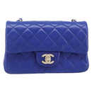 CHANEL Mini Matelasse 20 Chain Bag Lamb Skin Blue Gold CC Auth BA15939SAM-2