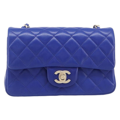 CHANEL Mini Matelasse 20 Chain Bag Lamb Skin Blue Gold CC Auth BA15939SAM - 0