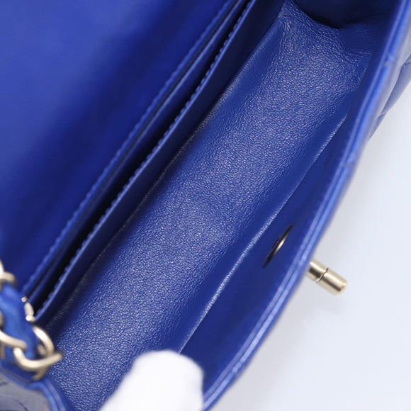 CHANEL Mini Matelasse 20 Chain Bag Lamb Skin Blue Gold CC Auth BA15939SAM