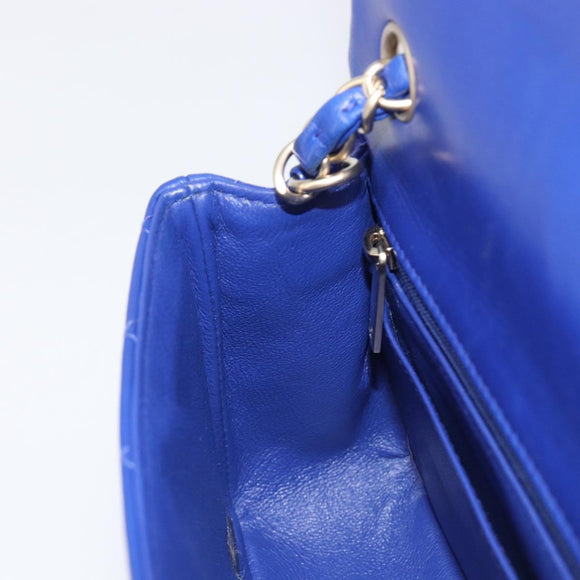 CHANEL Mini Matelasse 20 Chain Bag Lamb Skin Blue Gold CC Auth BA15939SAM