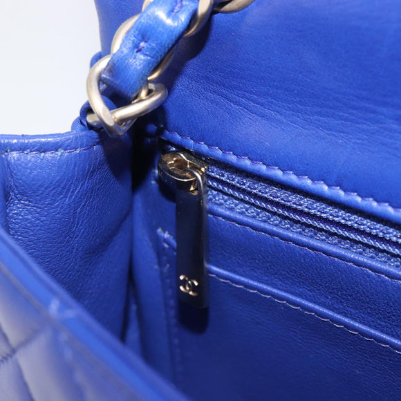 CHANEL Mini Matelasse 20 Chain Bag Lamb Skin Blue Gold CC Auth BA15939SAM